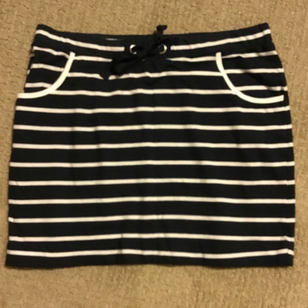 Navy and white striped skirt